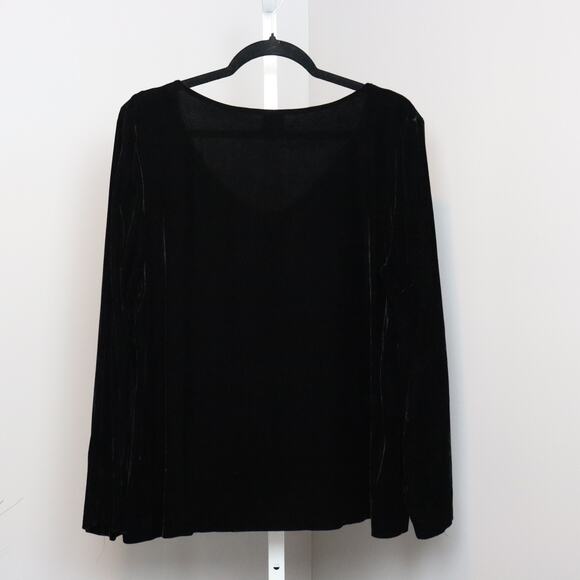 Eileen Fisher Black Velvet V-Neck Long Sleeve Top Size L - Picture 2 of 3